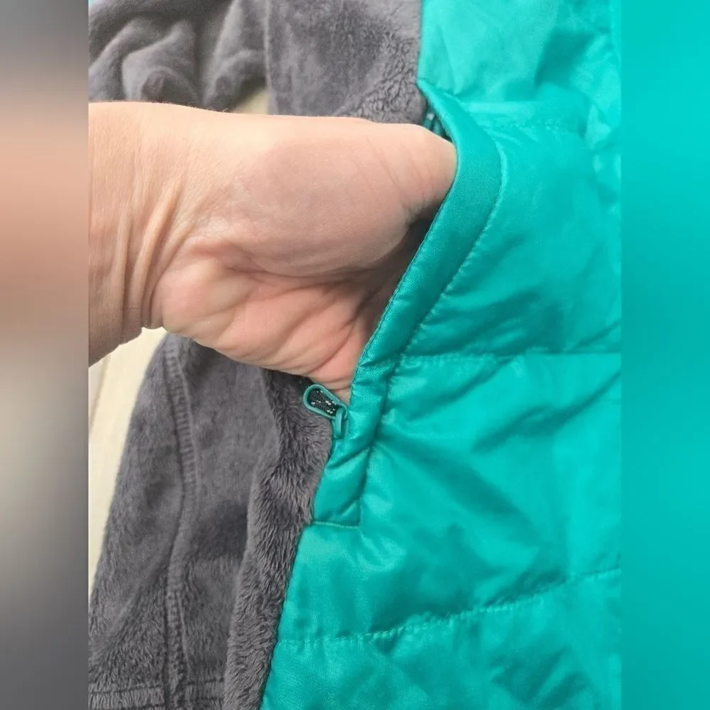 Orage lightweight puffer jacket fleece sides size womens large teal gray hooded